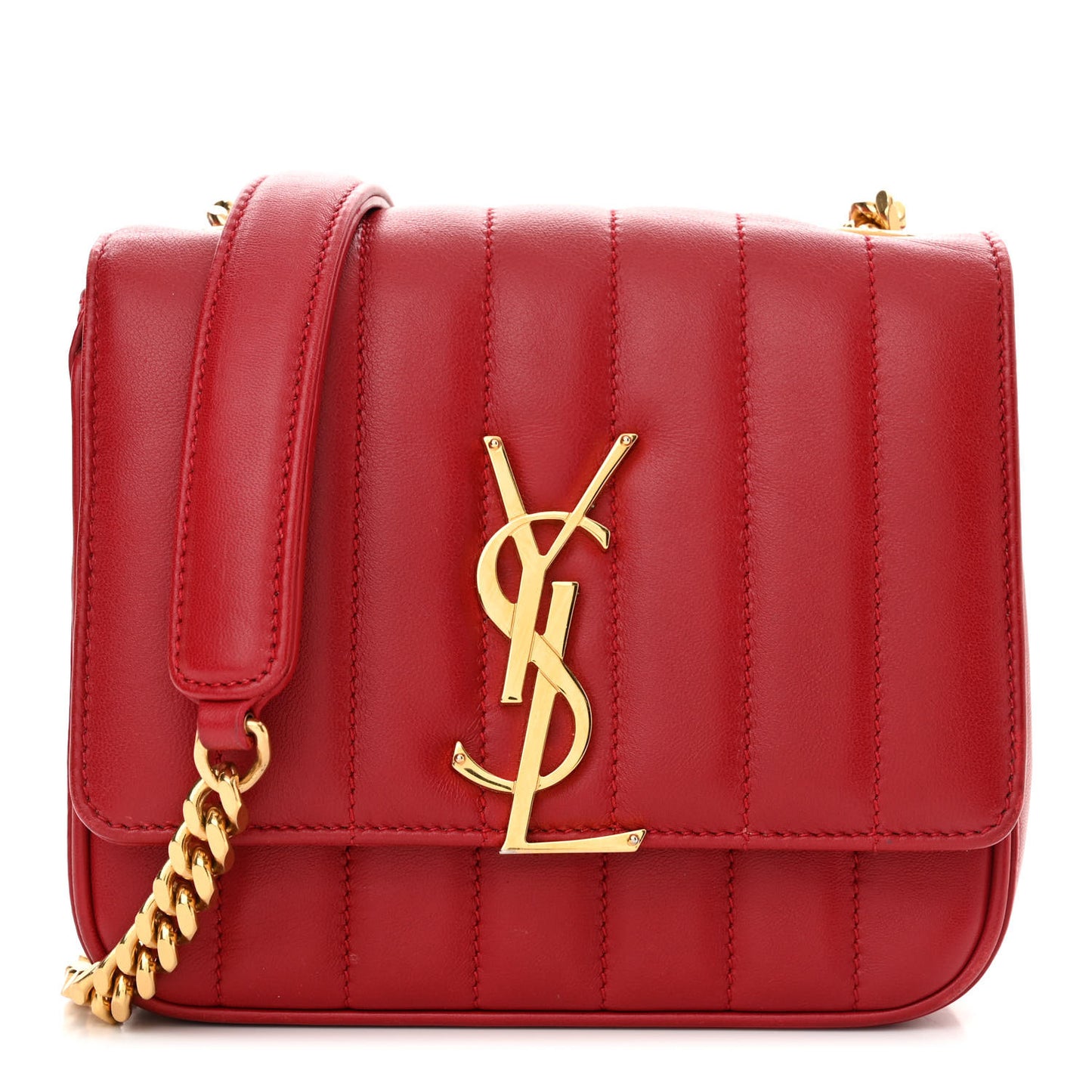 Lambskin Matelasse Monogram Small Vicky Chain Bag Red