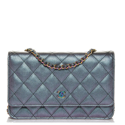 Chanel Iridescent Goatskin Quilted Wallet On Chain WOC Purple 1 of 10