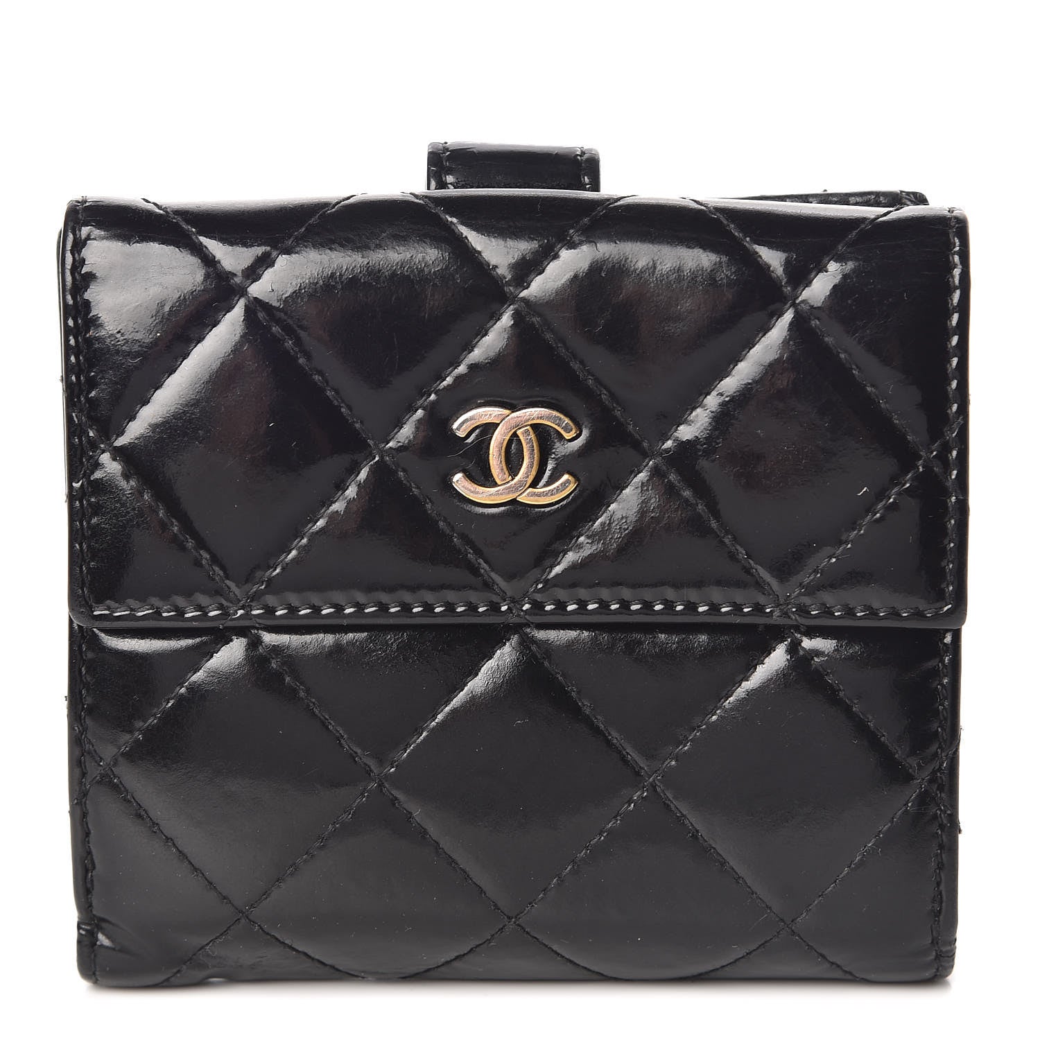 Chanel Patent Quilted Compact French Flap Wallet Black 1 of 16