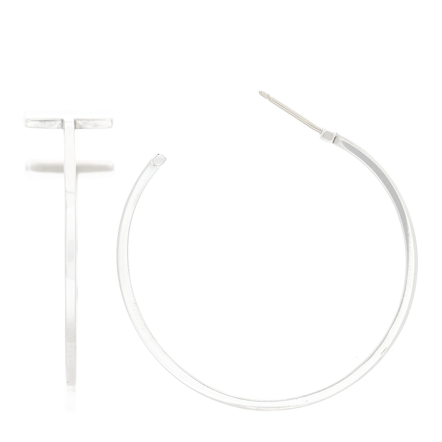 Sterling Silver Large T Wire Hoop Earrings
