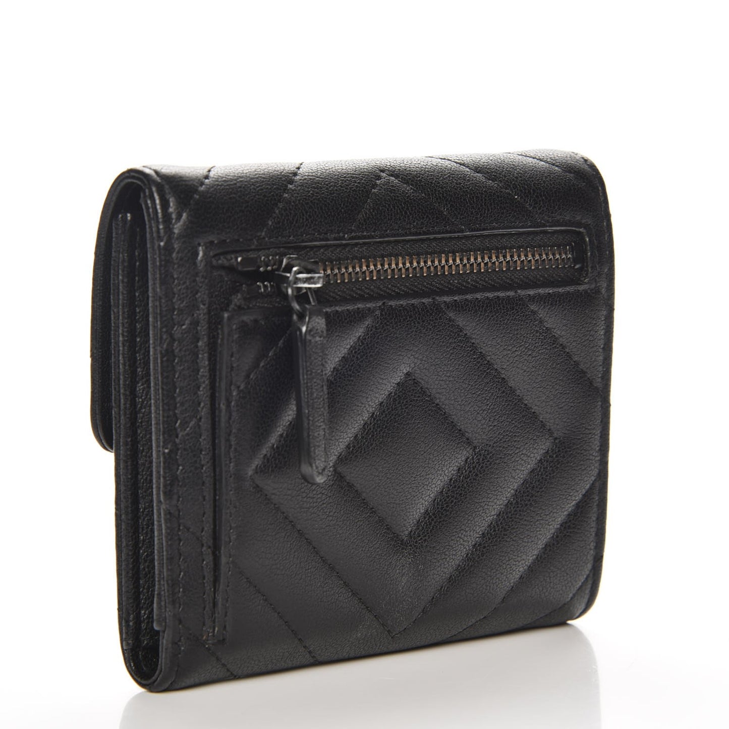 Sheepskin Chevron Quilted Reissue Compact Wallet So Black