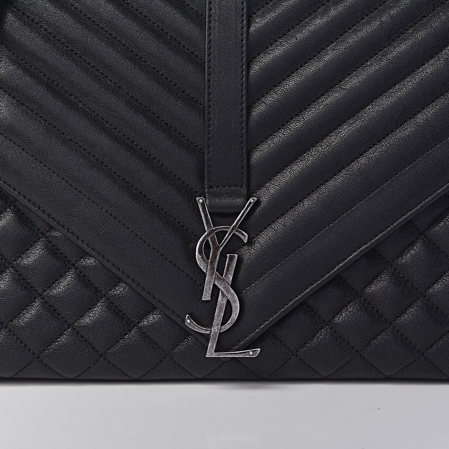 Saint Laurent Calfskin Mixed Matelasse Triquilt Large Monogram Satchel Black 10 of 10