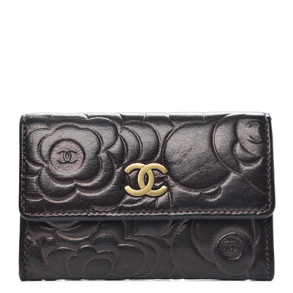 Chanel Lambskin Camellia Embossed Flap Card Holder Brown 1 of 9