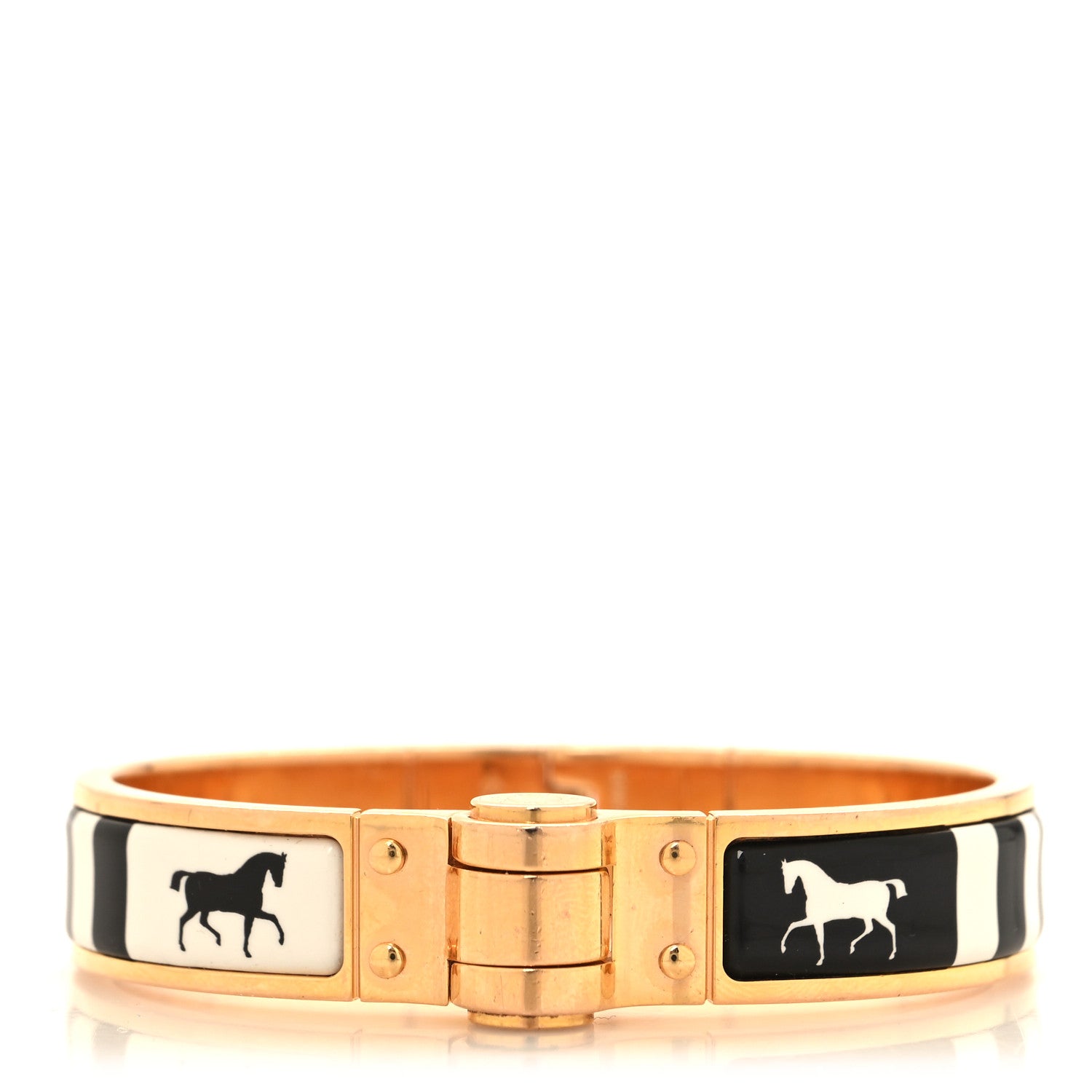 Hermes Enamel Printed Charniere Couvertures Nouvelles Narrow Hinged Bracelet S Positif Negatif 1 of 4