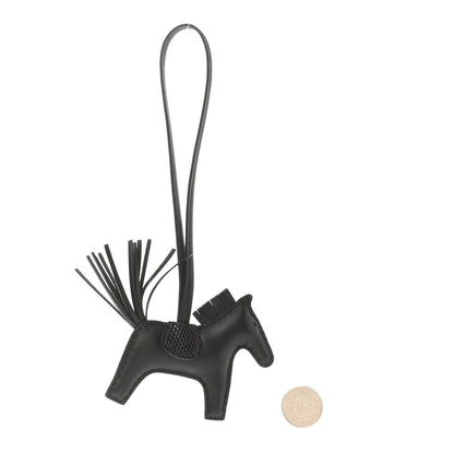Hermes Milo Lambskin Lizard Touch Grigri Rodeo Horse Bag Charm PM So Black 2 of 5
