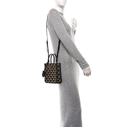 Prada Jacquard Saffiano Triangolo Symbole Embroidered Micro Tote Black Corda 2 of 9