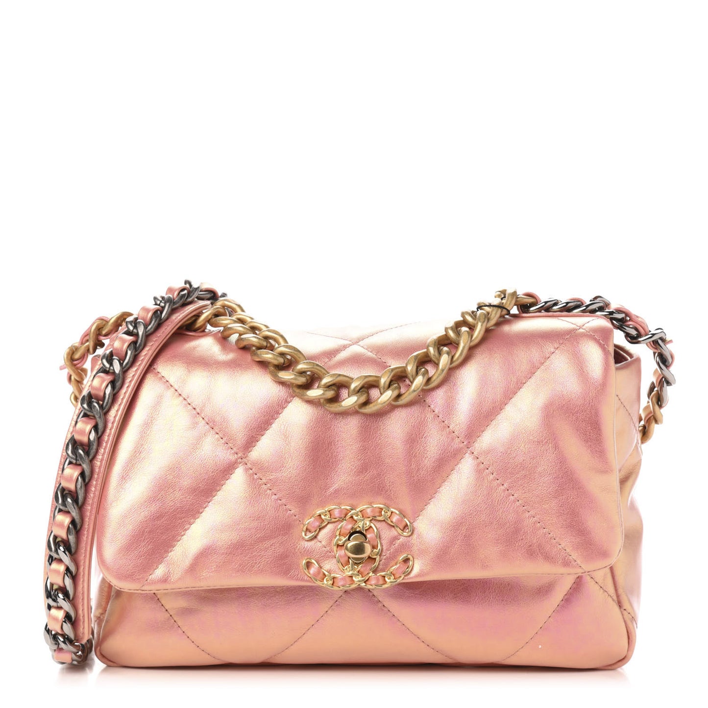Iridescent Calfskin Quilted Medium 19 Flap Pink