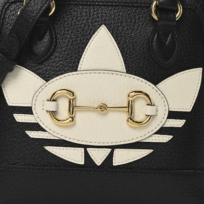 Gucci X ADIDAS Textured Dollar Calfskin Web Trefoil Mini Horsebit 1955 Top Handle Bag Black Off White 8 of 10