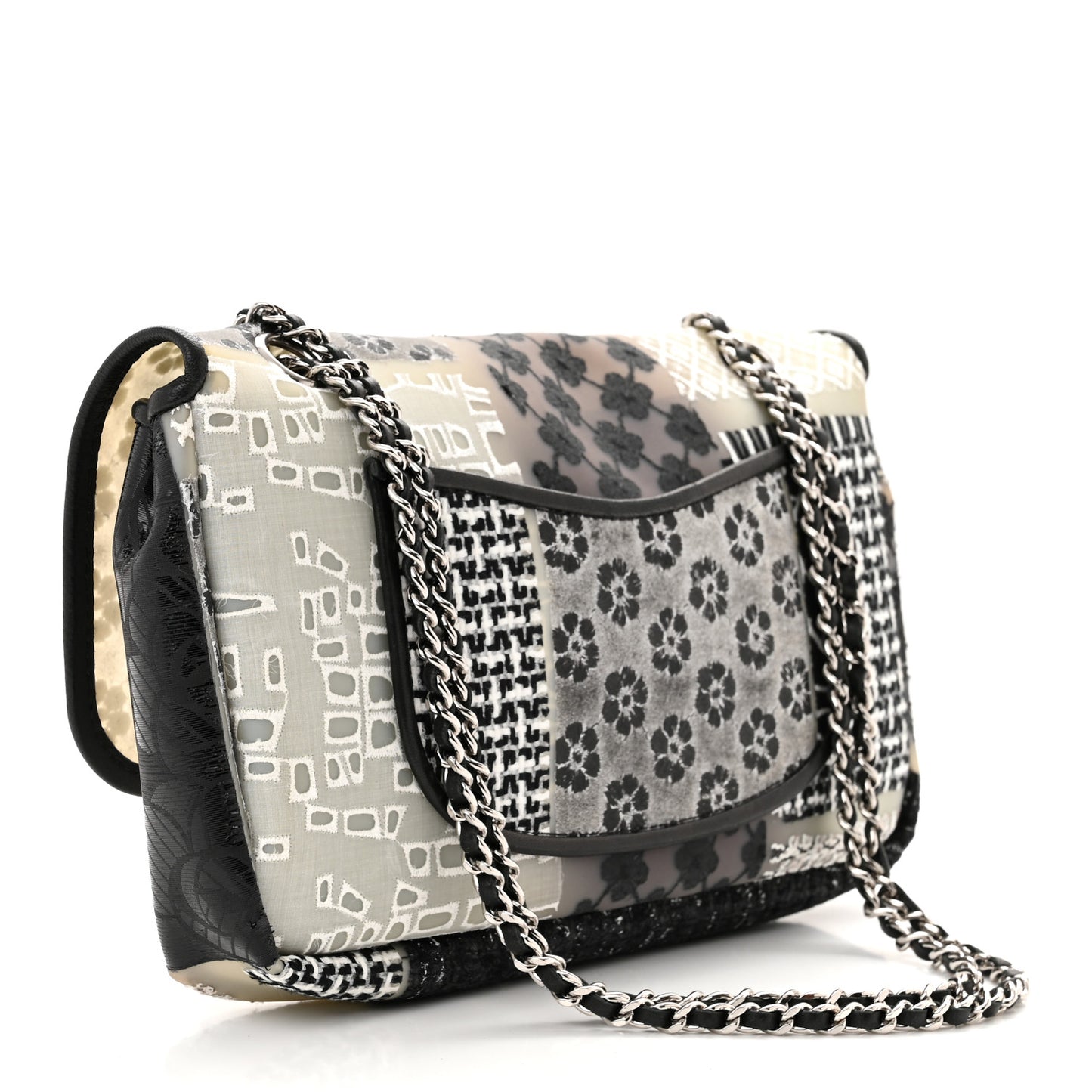 PVC Tweed Patchwork Medium Single Flap Black
