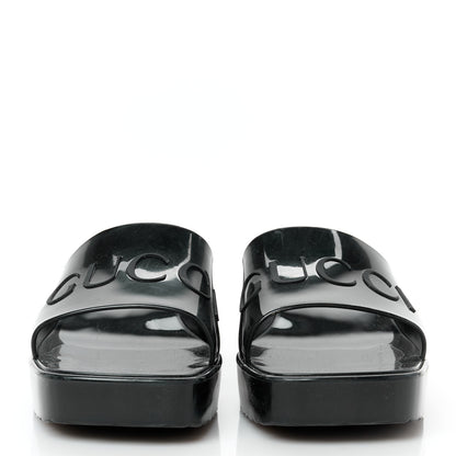 Gucci Rubber Gucci Logo Womens Platform 20/60mm Slide Sandals 39 Black 3 of 10
