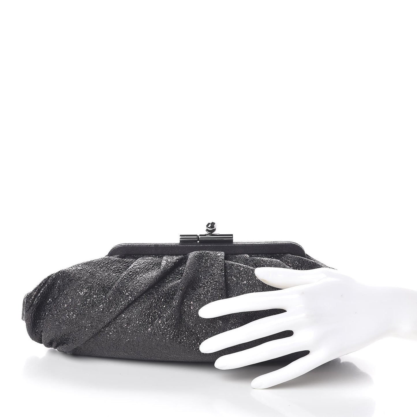 Metallic Crackled Calfskin Monte Carlo Clutch Dark Silver