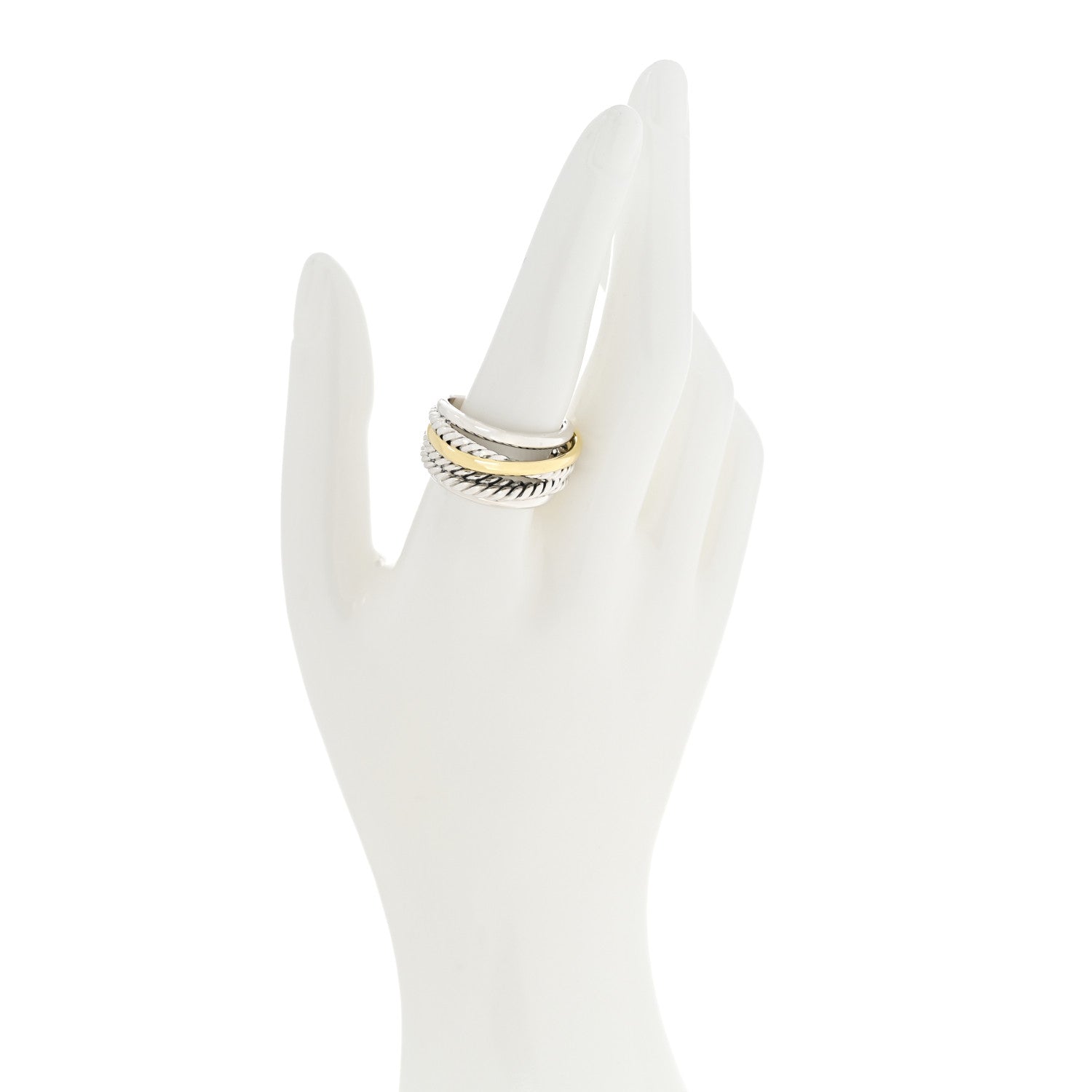 David Yurman Sterling Silver 14K Yellow Gold Narrow Crossover Ring 61 9.5 2 of 4