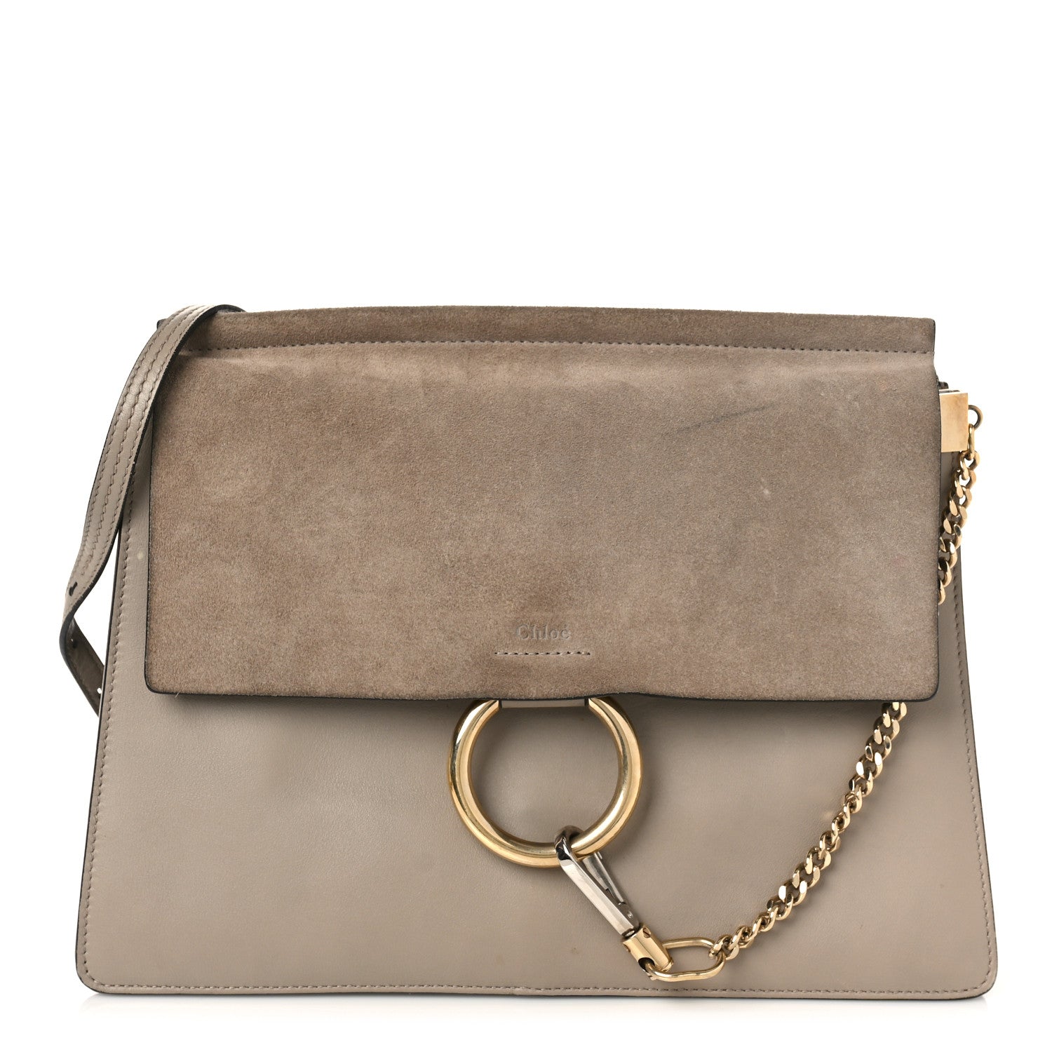 Chloe Calfskin Suede Medium Faye Shoulder Bag Motty Grey 1 of 13