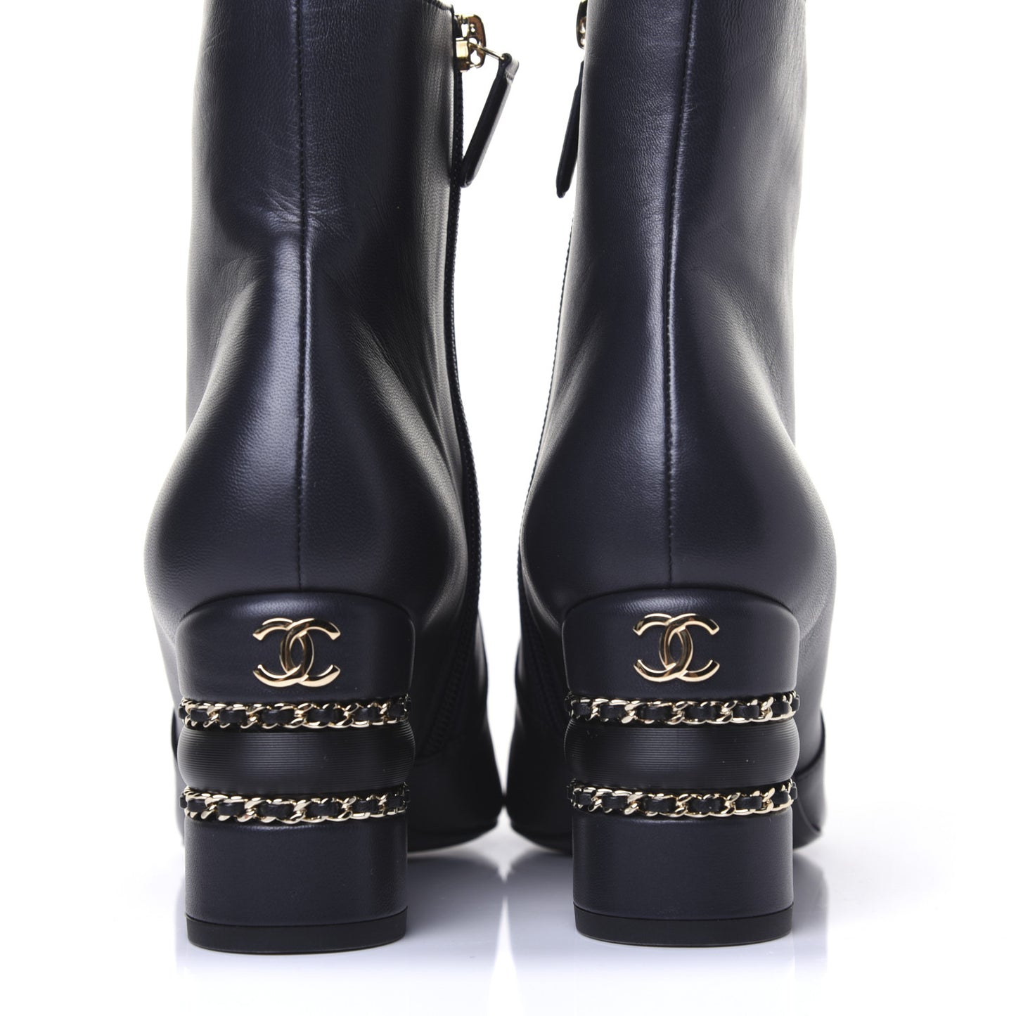 Lambskin Double Stack Chain Cap Toe Boots 39 Navy