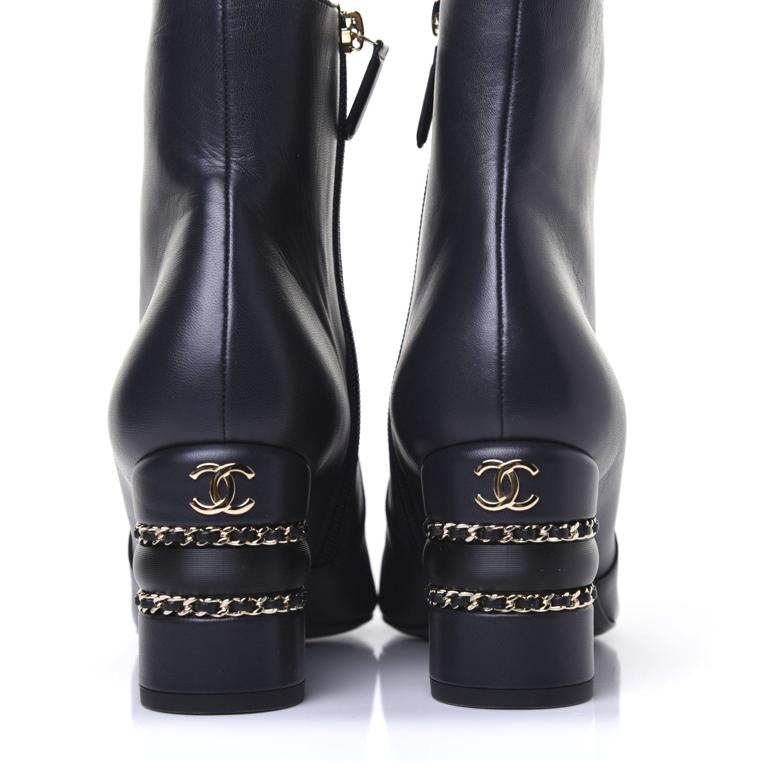 Chanel Lambskin Double Stack Chain Cap Toe Boots 39 Navy 6 of 15