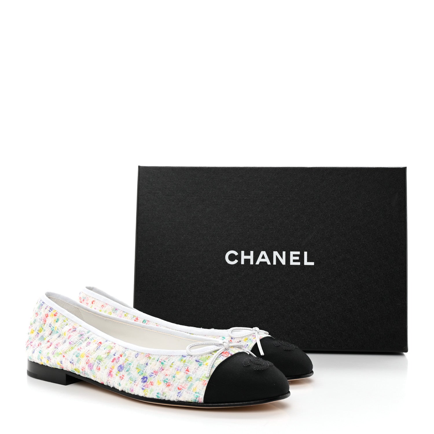 Chanel Tweed Sequin Grossgrain Cap Toe Ballerina Flats 40 Ecru Multicolor Black 10 of 10