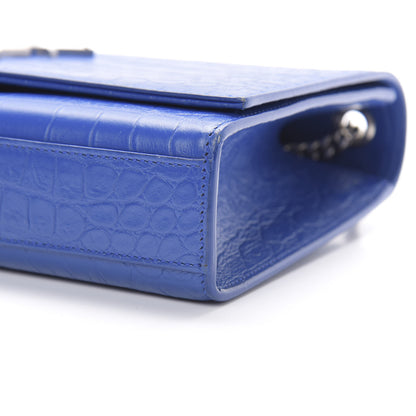 Saint Laurent Calfskin Crocodile Embossed Medium Classic Monogram Kate Tassel Satchel Bleu Majorelle 10 of 12