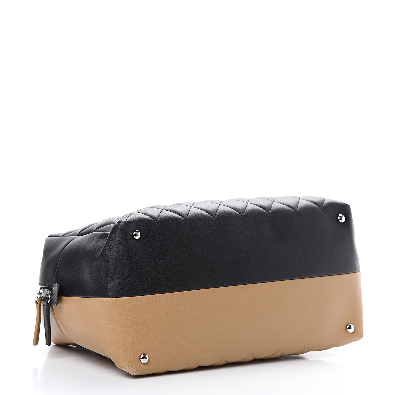 Chanel Calfskin Quilted Feather Weight Bowling Bag Black Beige 3 of 15