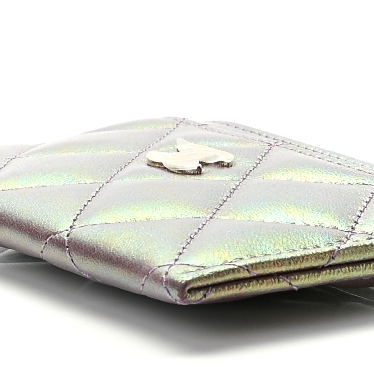Iridescent Lambskin Quilted Card Holder Purple