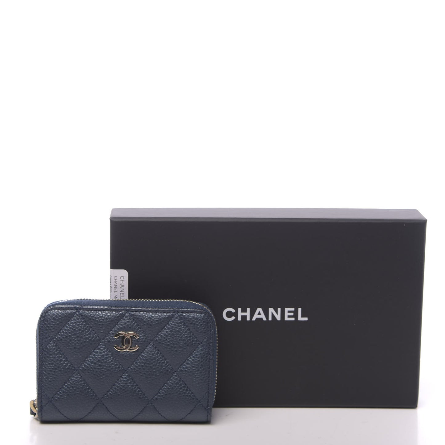 Metallic Caviar Quilted Zip Coin Purse Dark Blue