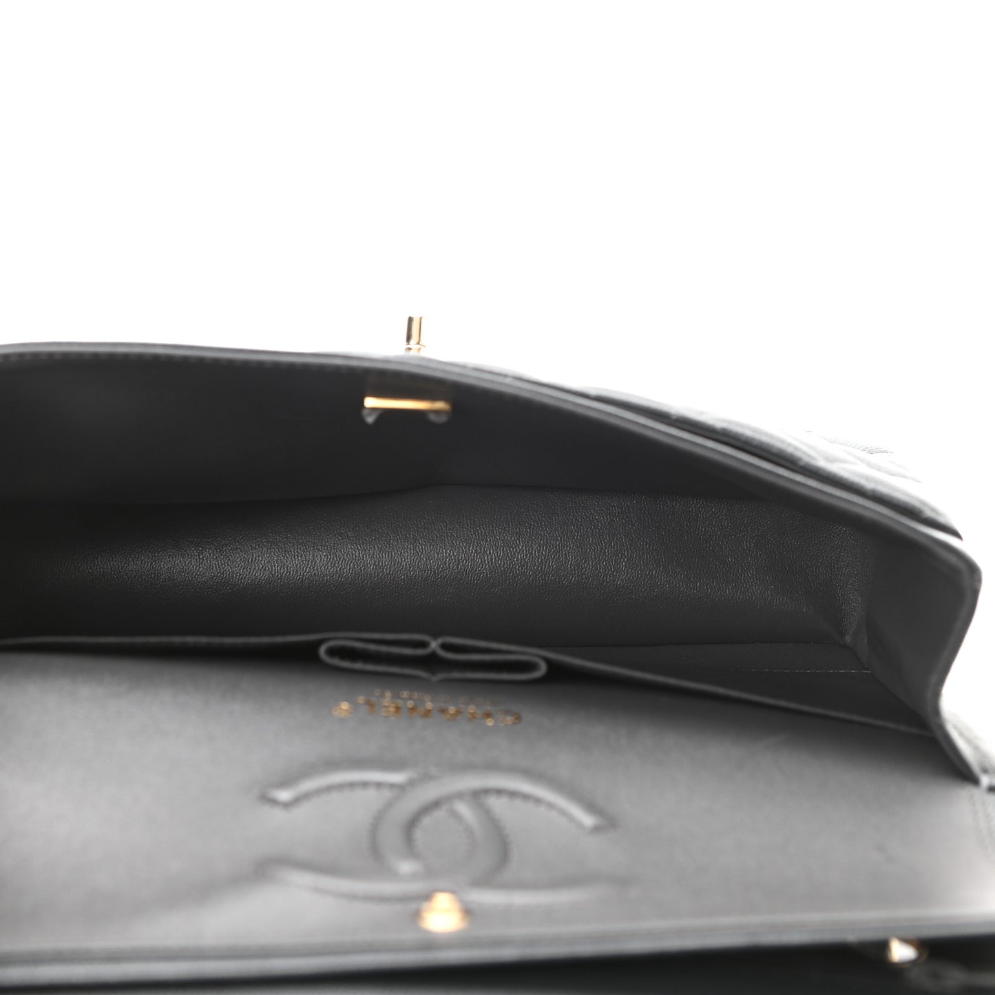 Caviar Quilted Medium Double Flap Dark Grey