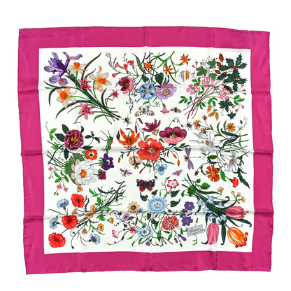 Gucci Silk Twill Flora Fluo Square Scarf Ivory Pink 1 of 4
