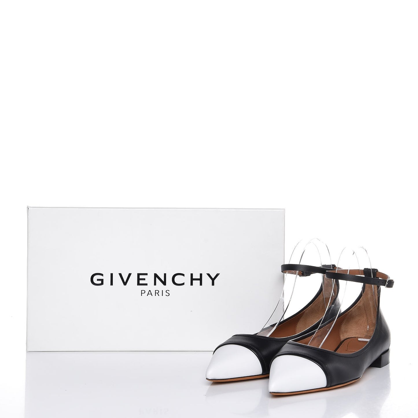 Calfskin Graphic Ankle Strap Ballerina Flats 37 Black White