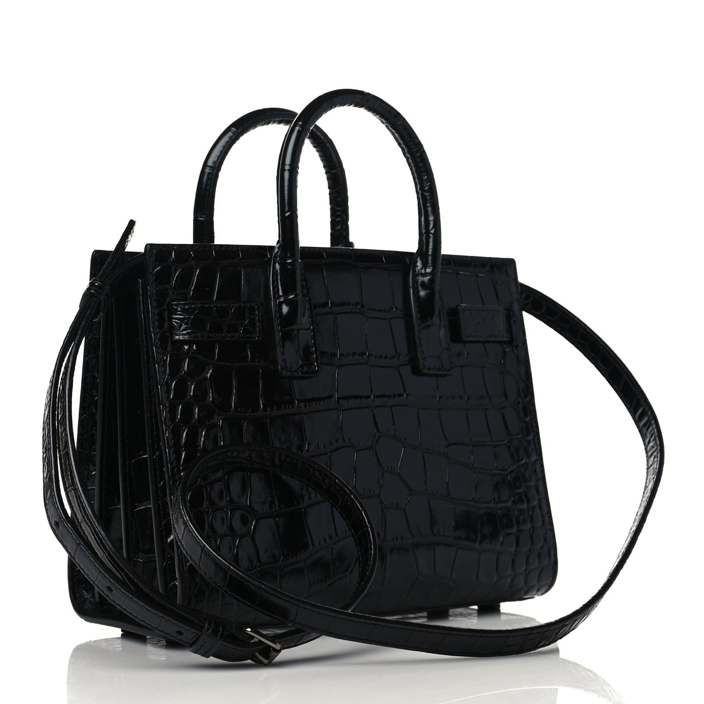 Calfskin Crocodile Embossed Nano Sac De Jour Black