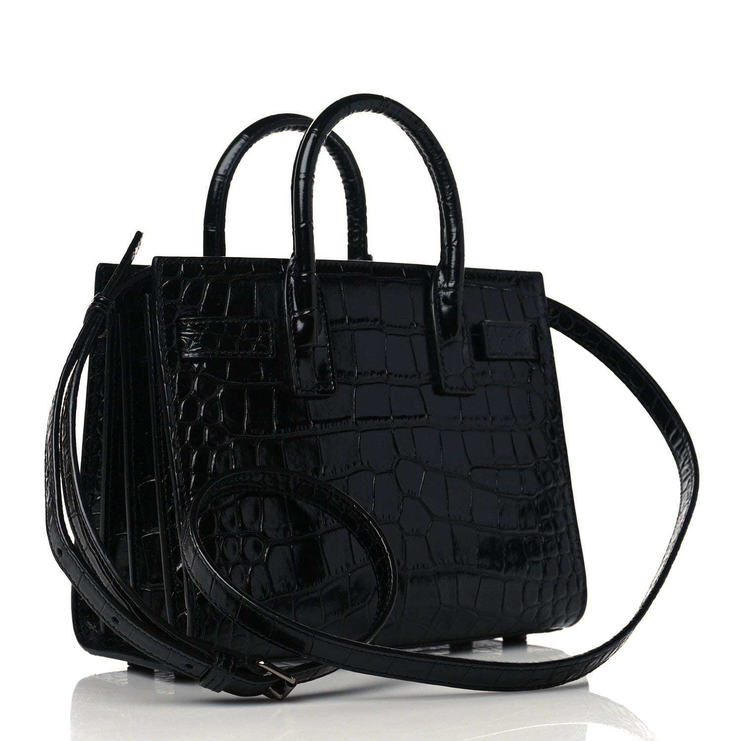 Saint Laurent Calfskin Crocodile Embossed Nano Sac De Jour Black 3 of 6