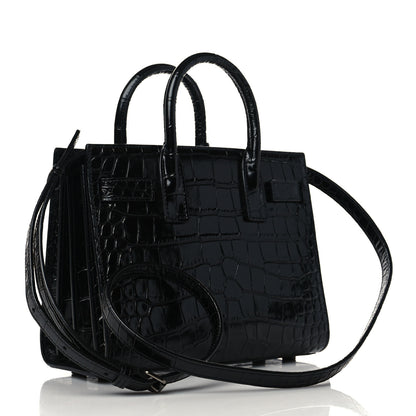 Saint Laurent Calfskin Crocodile Embossed Nano Sac De Jour Black 3 of 6