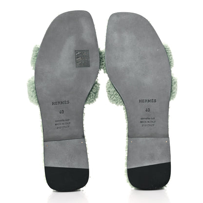 Hermes Woolskin Oran Sandals 40 Vert D'Eau 5 of 8