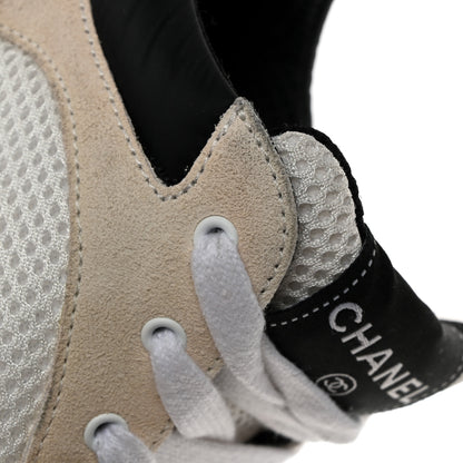 Chanel Mesh Suede Calfskin Grained Calfskin Womens CC Sneakers 41 White Black 9 of 11