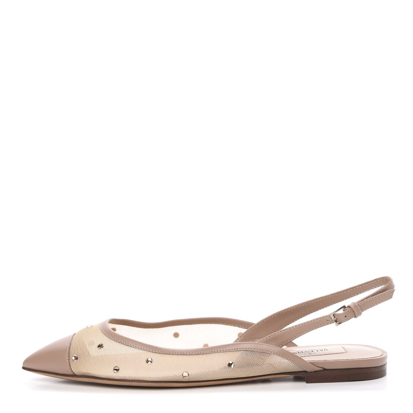 Mesh Crystal Cap Toe Slingback Flats 36.5 Nude