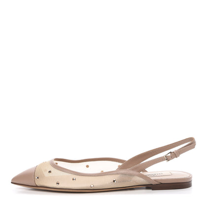 Valentino Garavani Mesh Crystal Cap Toe Slingback Flats 36.5 Nude 1 of 9