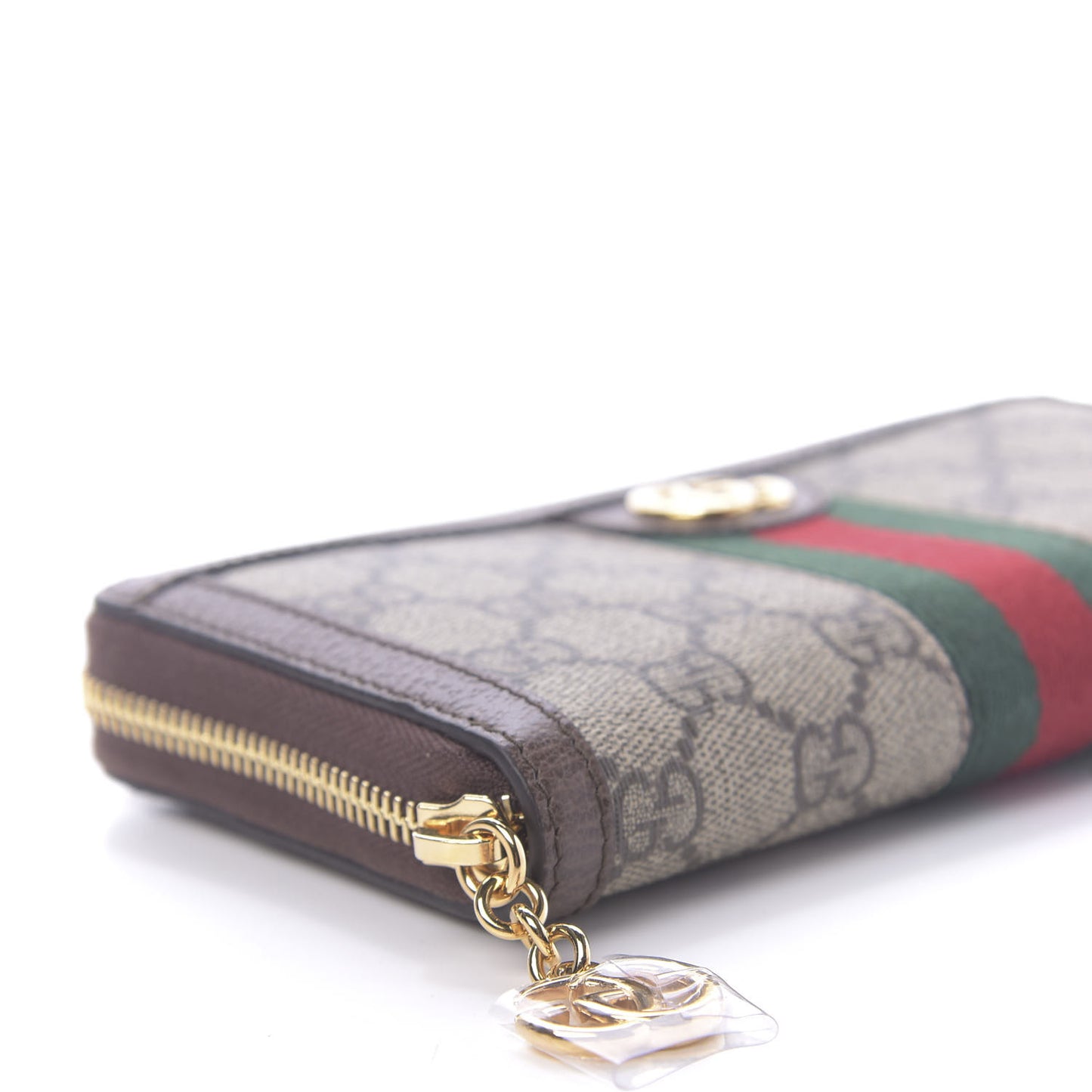 GG Supreme Monogram Web Ophidia Zip Around Wallet Brown
