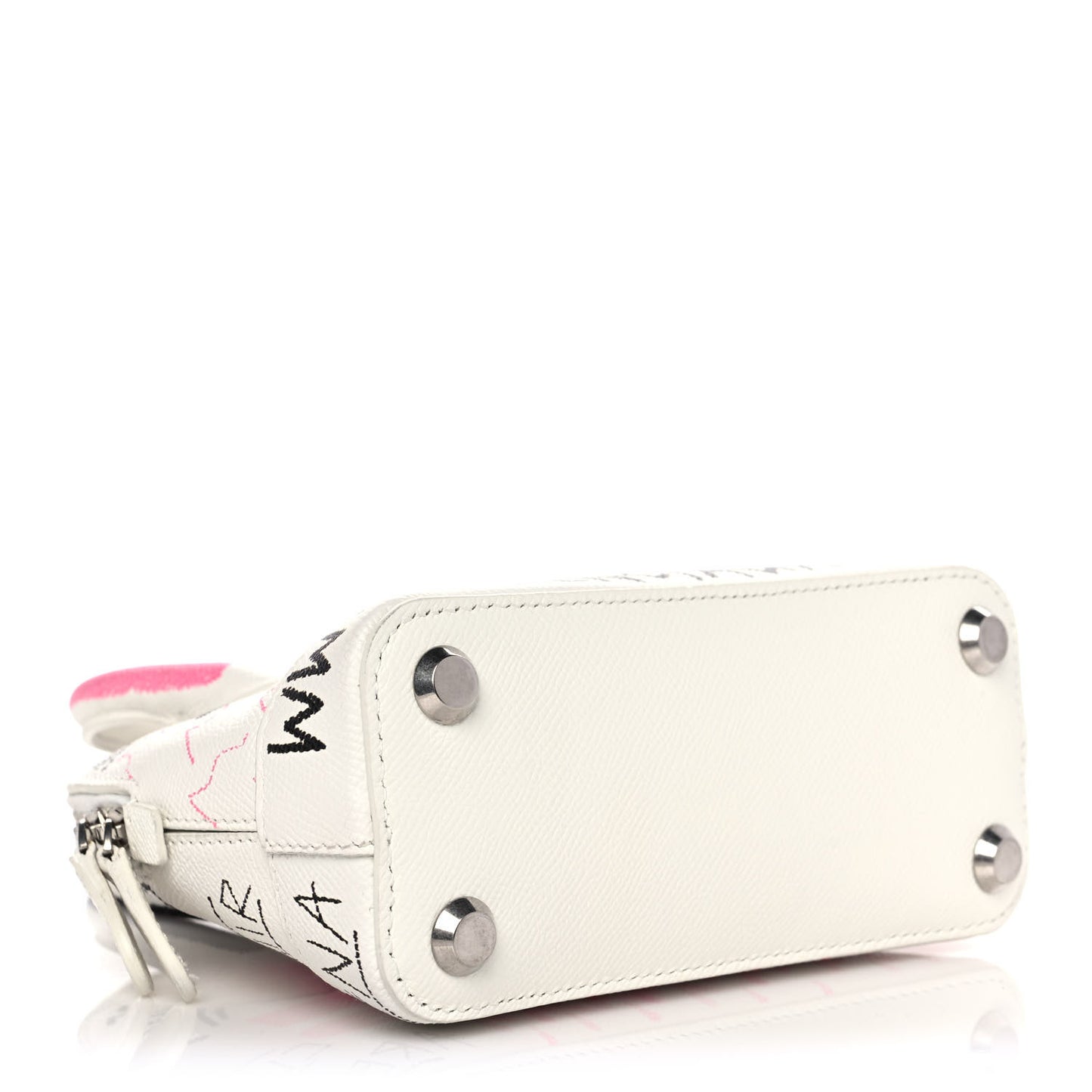 Grained Calfskin Graffiti Print XXS Ville Top Handle Bag White
