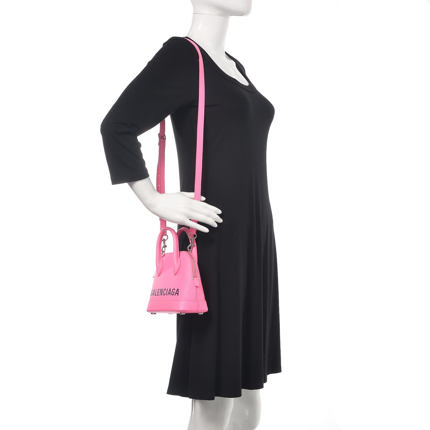 Signature Grained Calfskin Logo XXS Ville Top Handle Bag Acid Pink Black