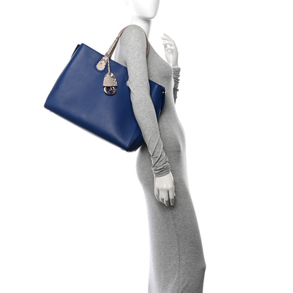 Christian Dior Calfskin Snakeskin Handle Large Addict Shopping Tote Blue 2 of 15