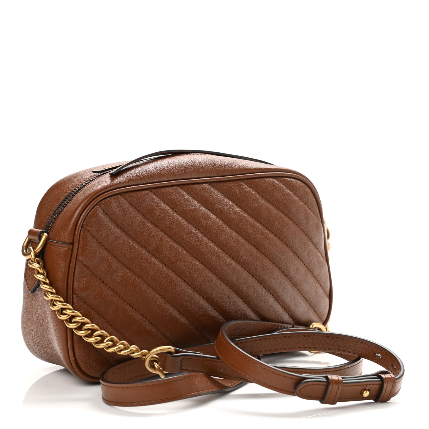 Glazed Calfskin Matelasse Diagonal Small GG Marmont Chain Shoulder Bag Cuir
