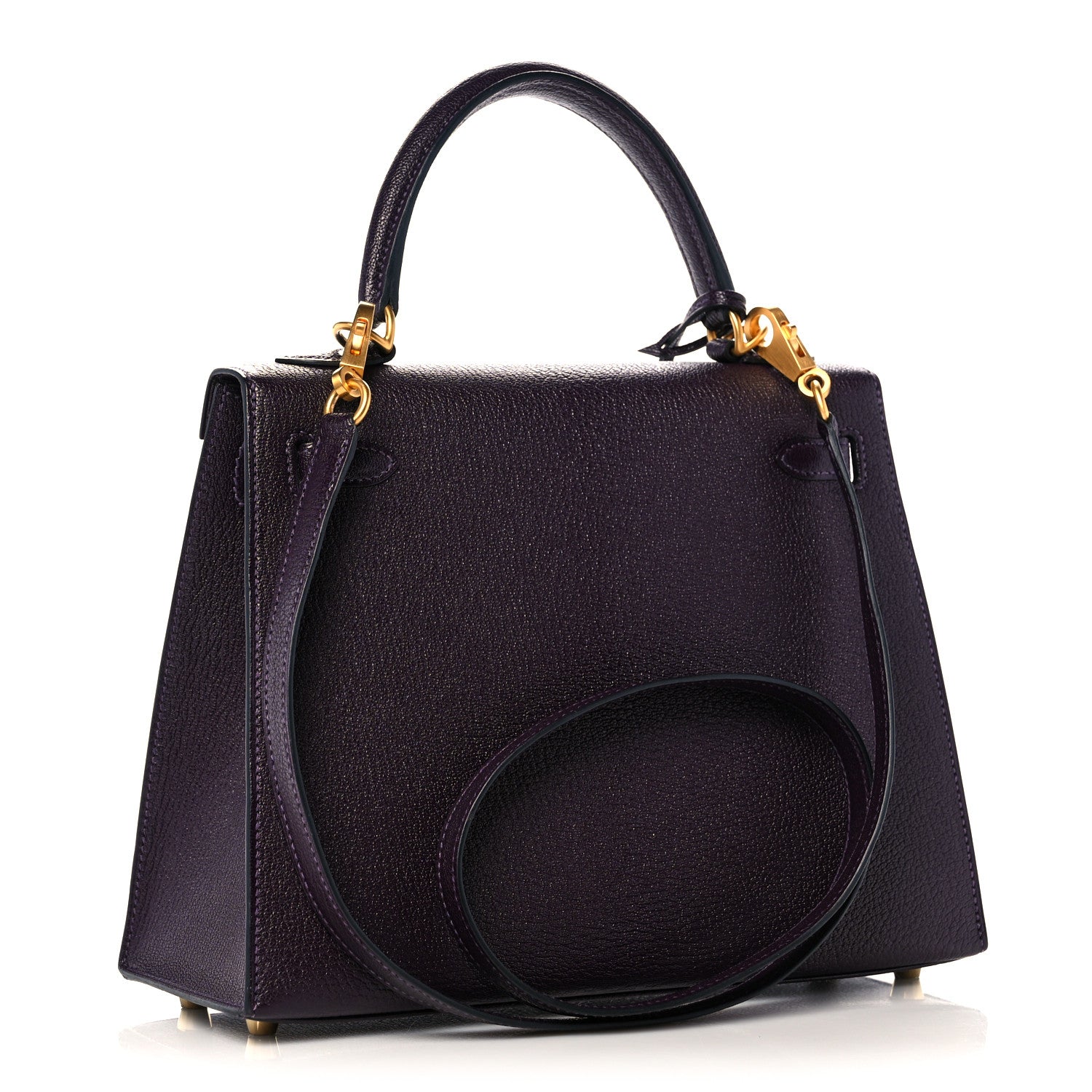 Hermes Chevre Mysore Horseshoe Kelly Sellier 25 Raisin Gris Perle 2 of 10