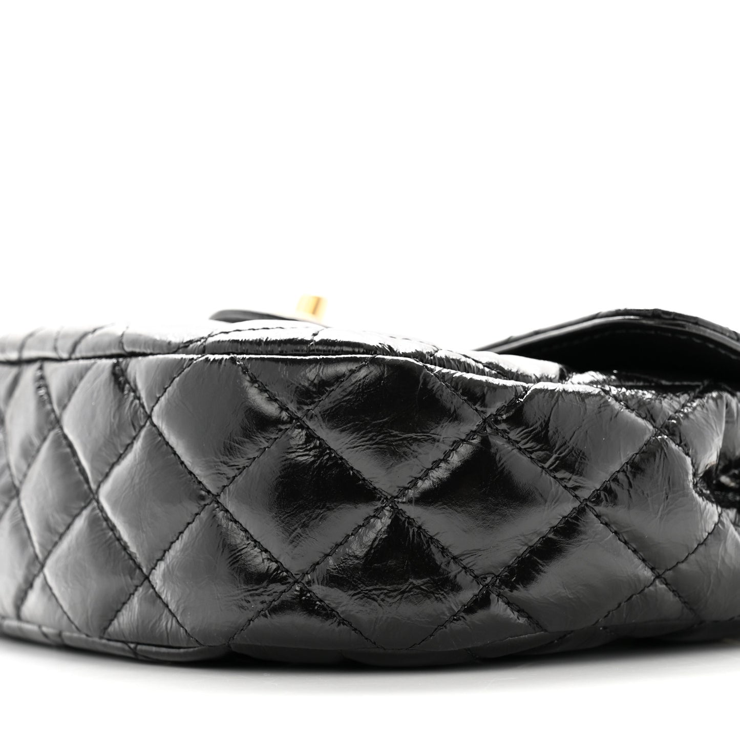 Shiny Crumpled Calfskin Quilted Small CC Messenger Bag Black