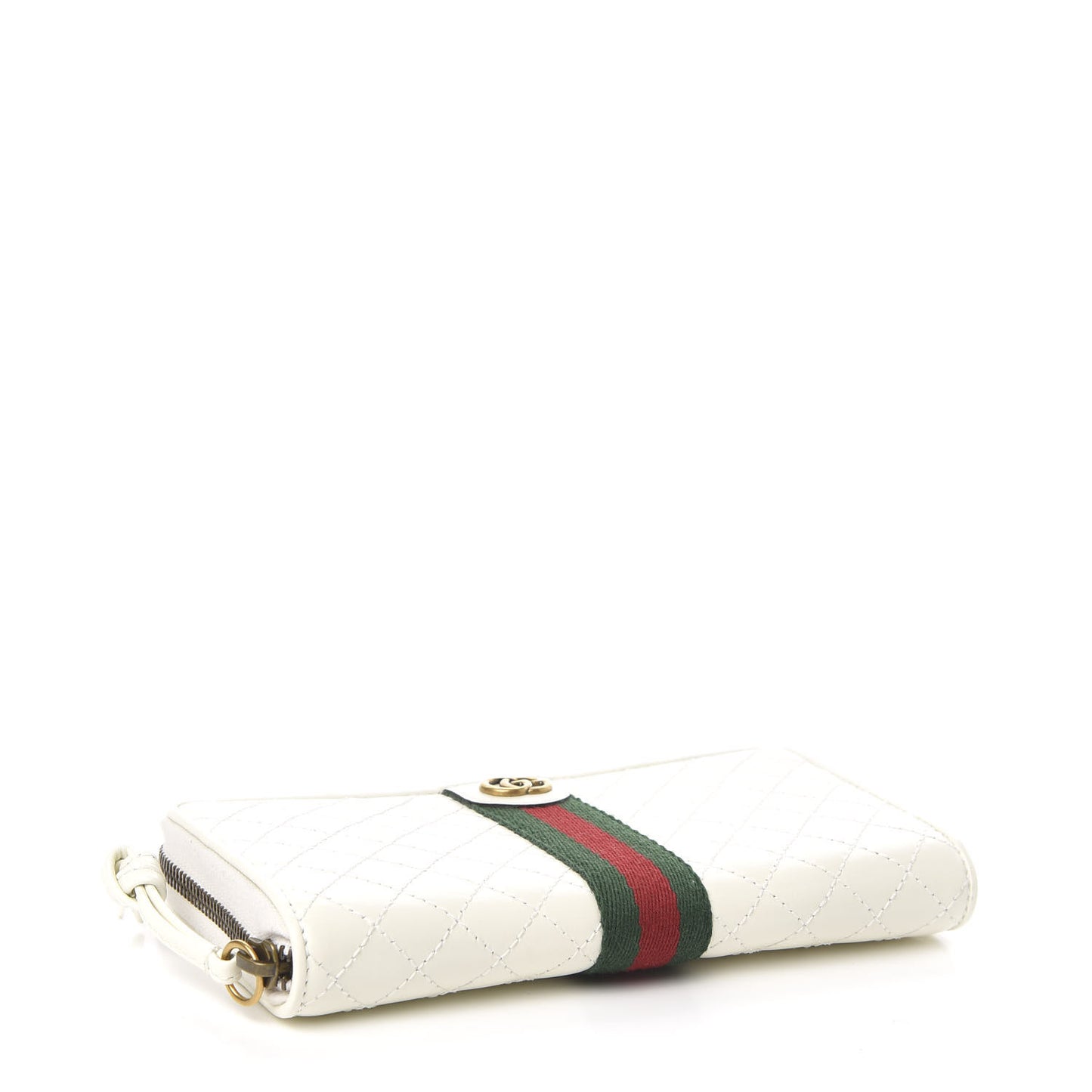 Calfskin Web Trapuntata GG Zip Around Wallet Off White