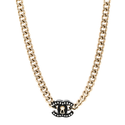 Chanel Crystal Pearl CC Lock Short Necklace Gold Black 1 of 6