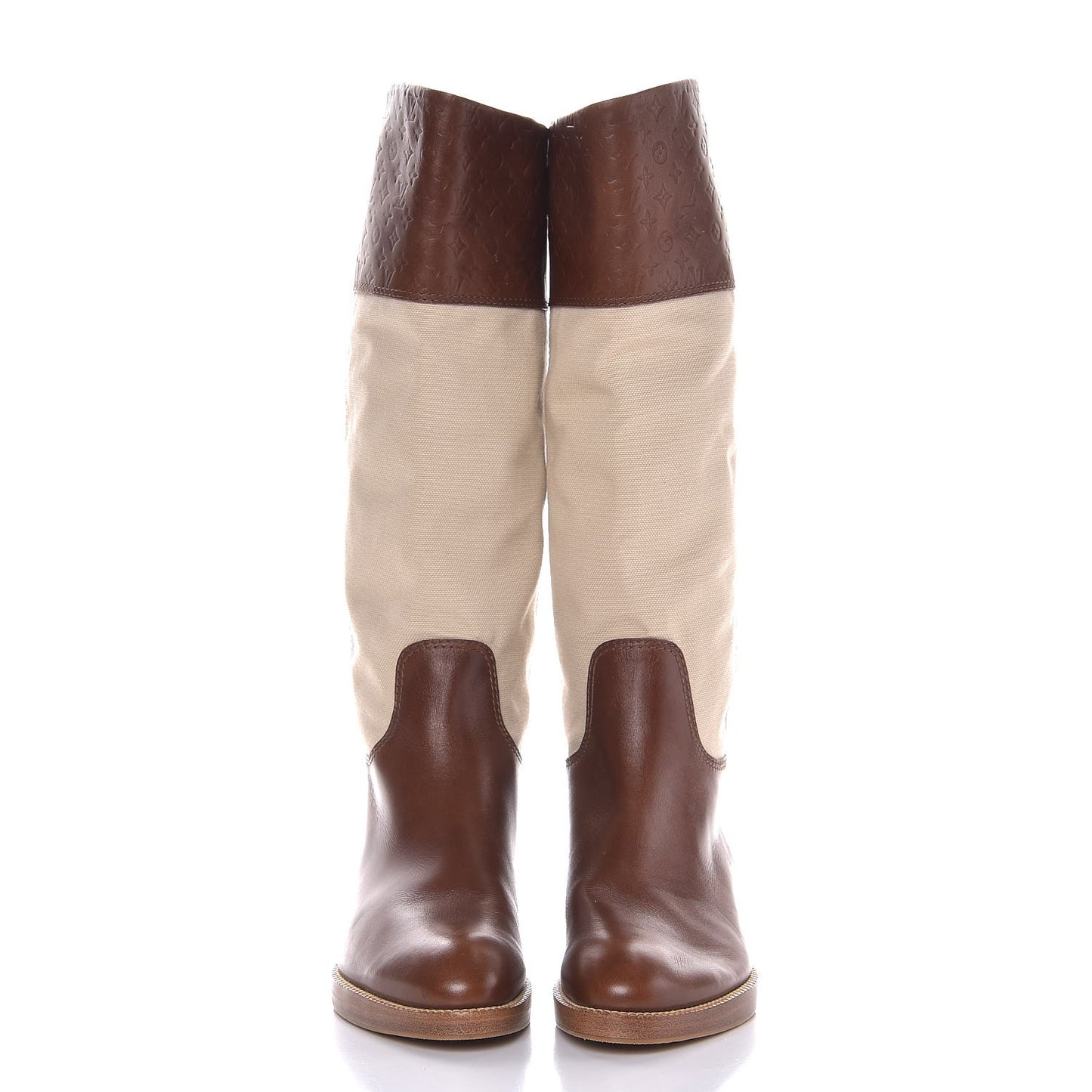 Canvas Calfskin Embossed Monogram Flat Seine Boots 37.5