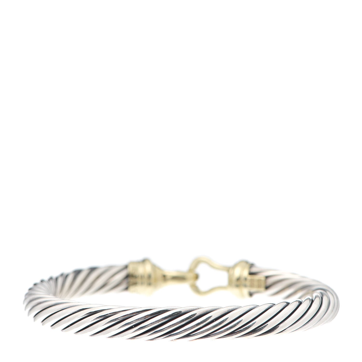 David Yurman Sterling Silver 14K Yellow Gold 7mm Cable Classic Buckle Bracelet 3 of 5