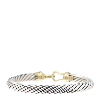 David Yurman Sterling Silver 14K Yellow Gold 7mm Cable Classic Buckle Bracelet 3 of 5