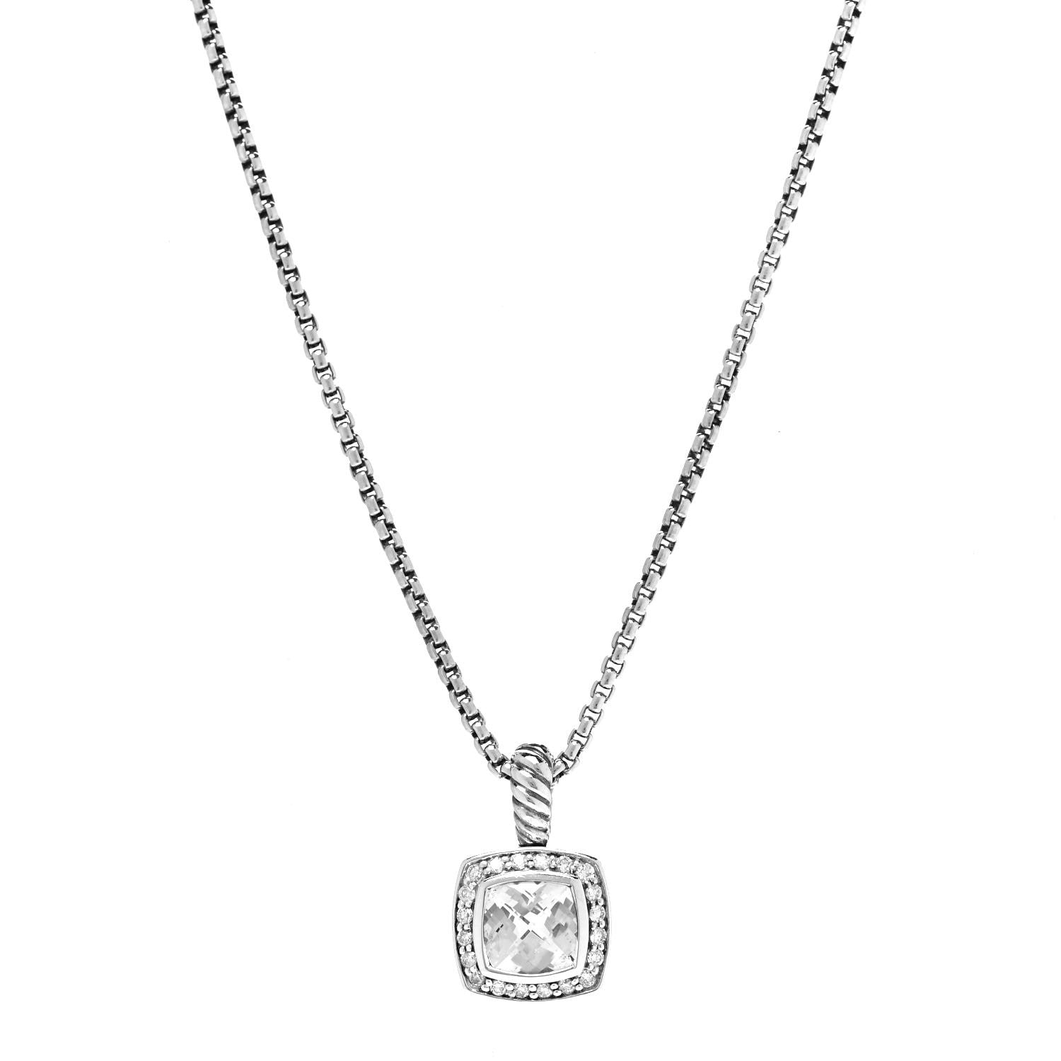 David Yurman Sterling Silver Diamond White Topaz 7mm Petite Albion Pendant Necklace 1 of 7