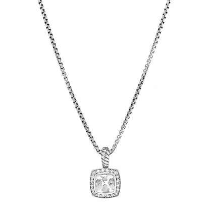 David Yurman Sterling Silver Diamond White Topaz 7mm Petite Albion Pendant Necklace 1 of 7