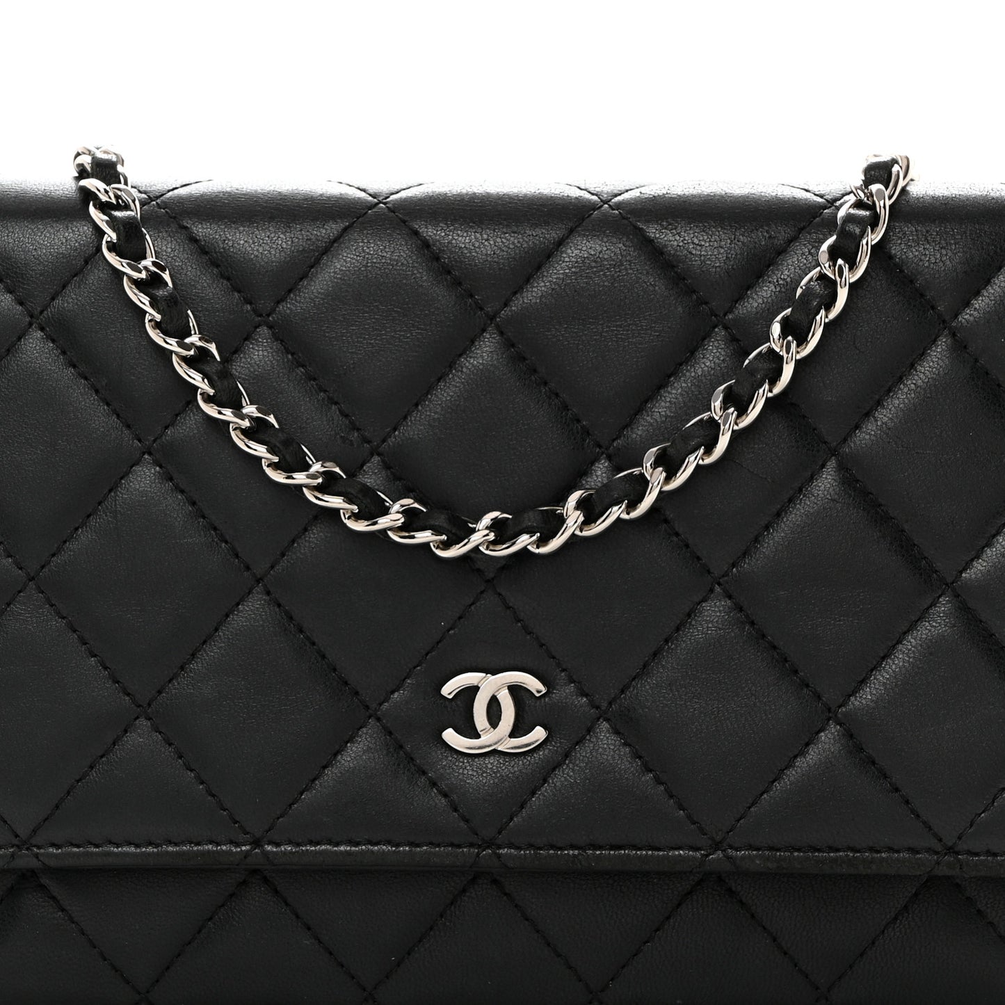 Lambskin Quilted Wallet On Chain WOC Black