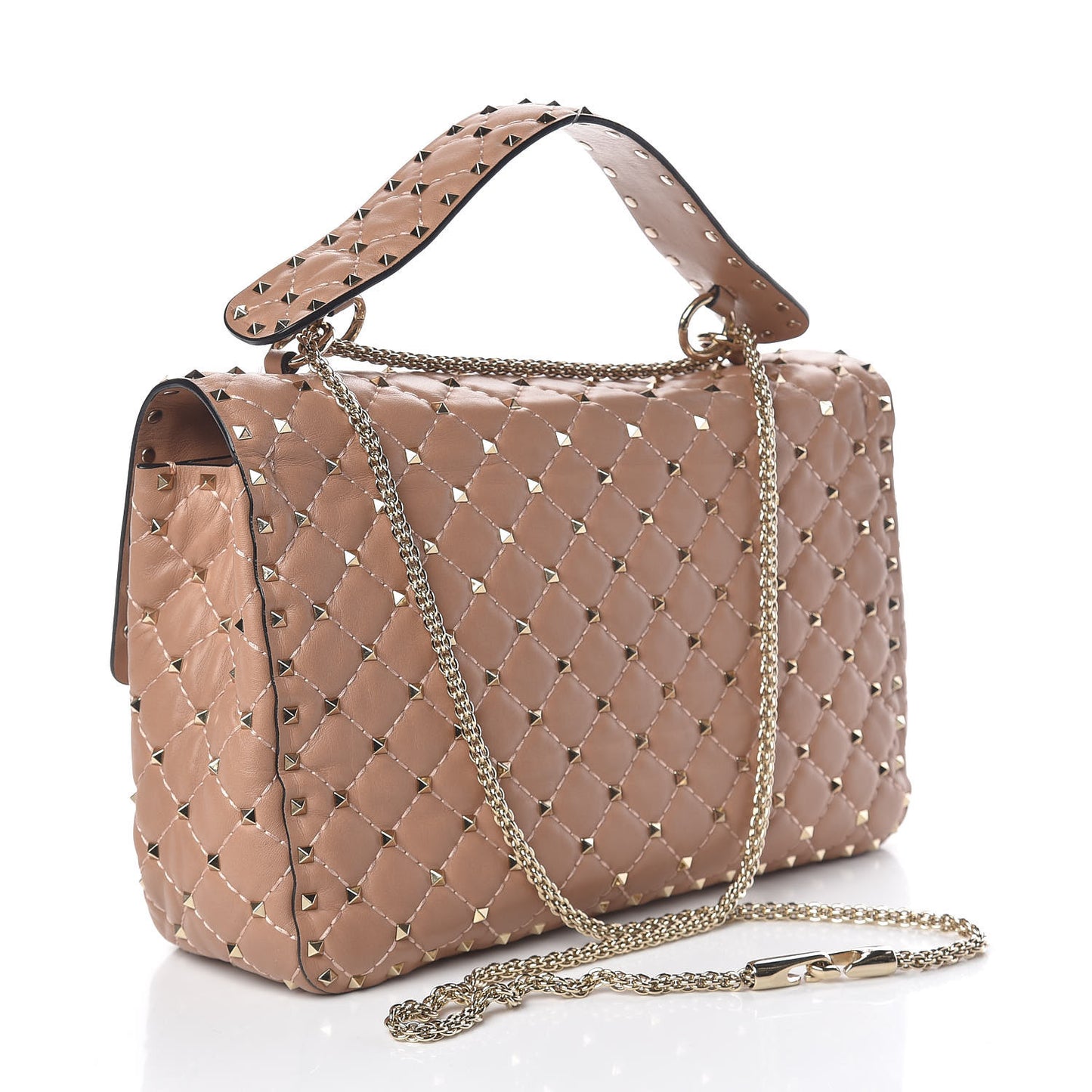 Nappa Large Rockstud Spike Shoulder Bag Soft Noisette